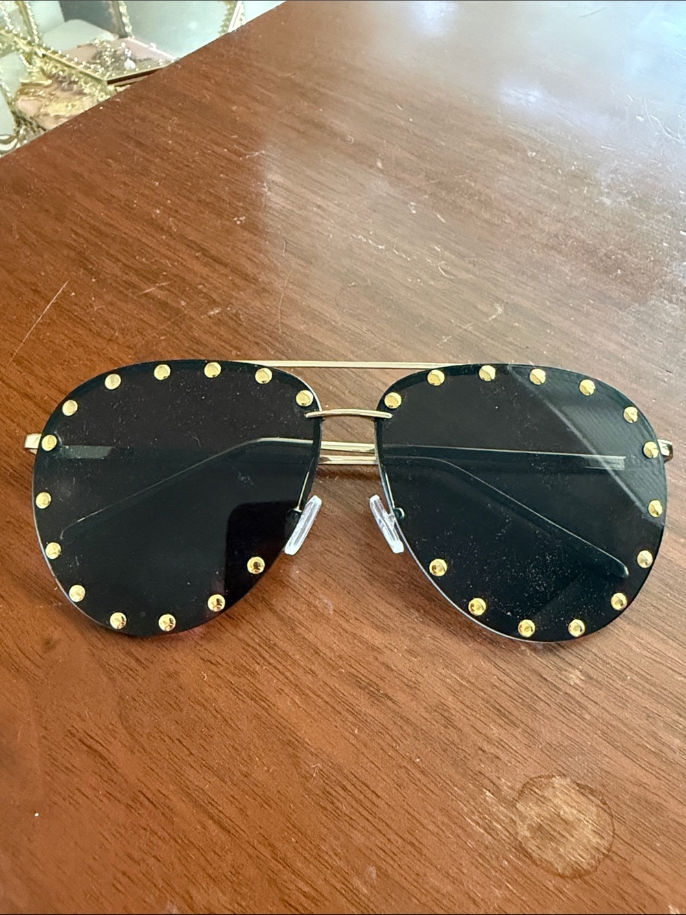 Gold-Accent Black Aviator Sunglasses - Women Accessories